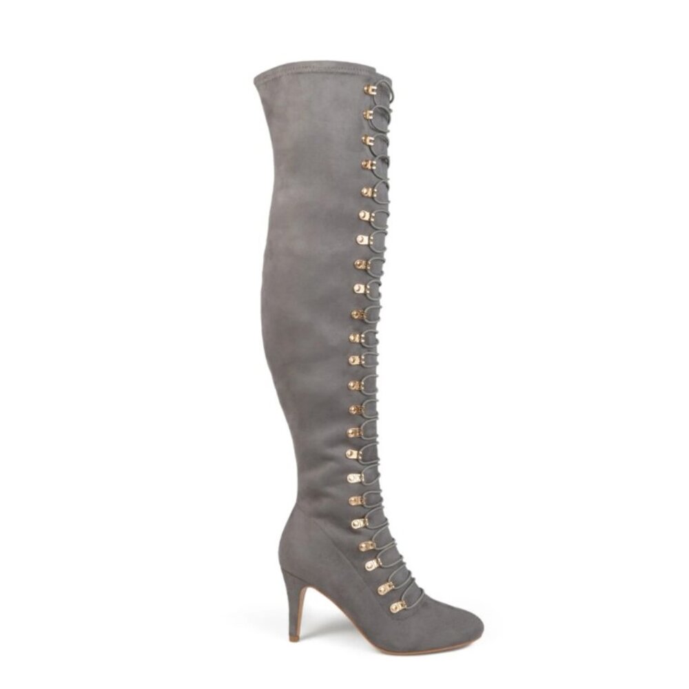 JOURNEE COLLECTION Women's Grey Gray Trill Almond Toe Stiletto Boots 7